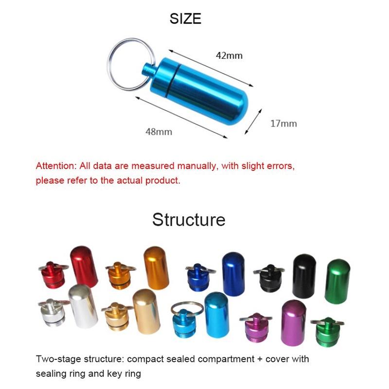 Aluminum Alloy Waterproof Medicine Bottle Vitamin Medicine Storage Box With Key Chain Portable Waterproof Medicine Box