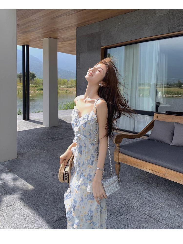 TOBE1SHOP Váy cưới lá sen, nữ tính, dịu dàng, in hoa, váy dài bãi biển.