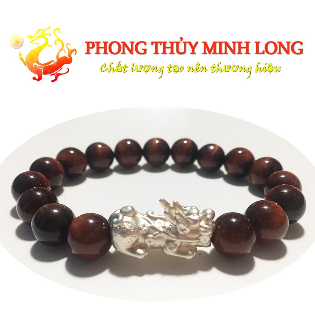 Vòng tay đá Mắt Hổ Đỏ Nâu 5A mix tỳ hưu Bạc hợp mệnh Hỏa và Thổ