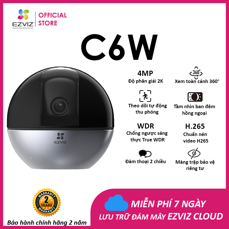 Camera Wifi Ezviz C6W siêu nét 2K 4MP đàm thoại 2 chiều, xoay 360 độ - Hàng chính hãng