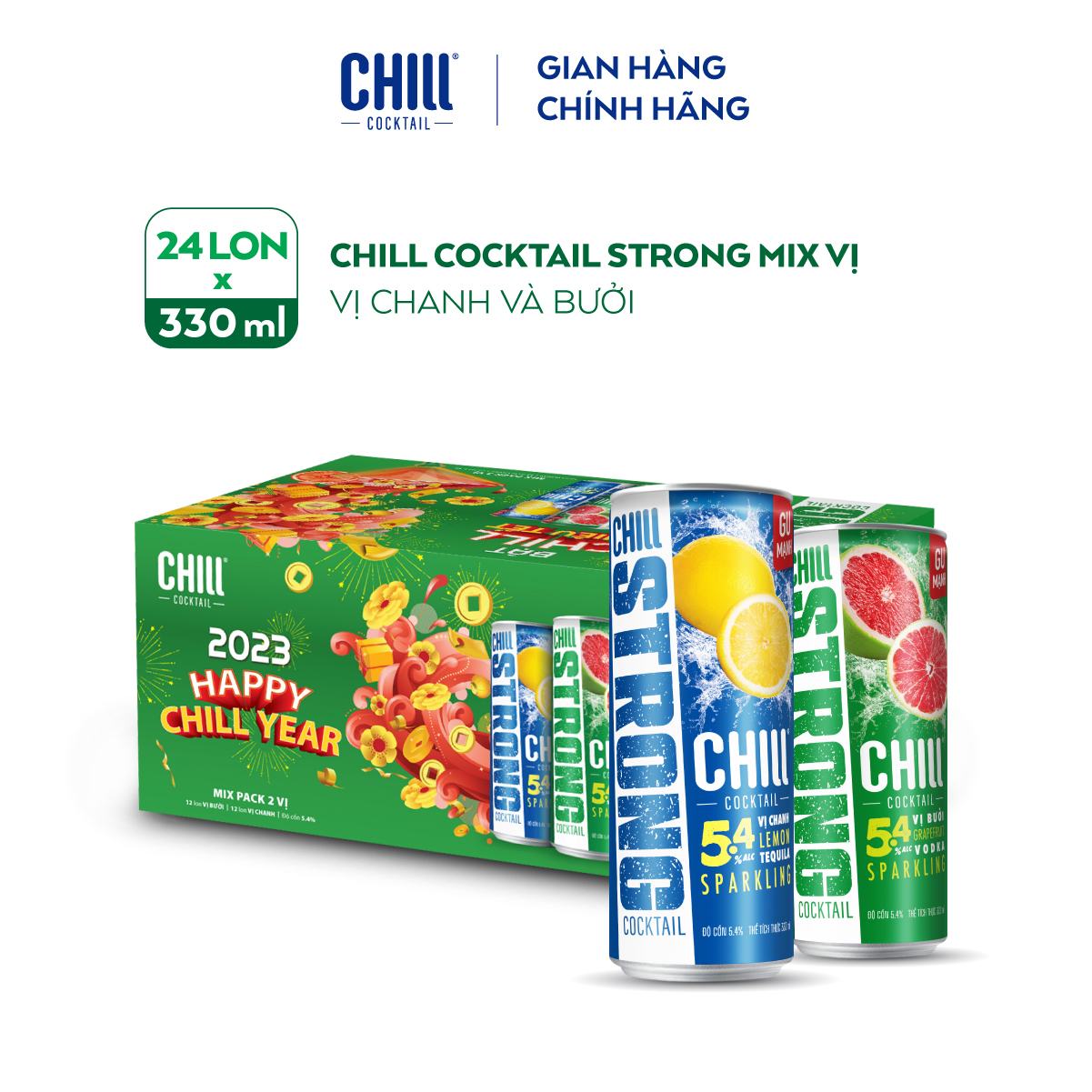 Thùng 24 lon Chill Cocktail Strong mix vị Chanh Tequila & Bưởi Vodka