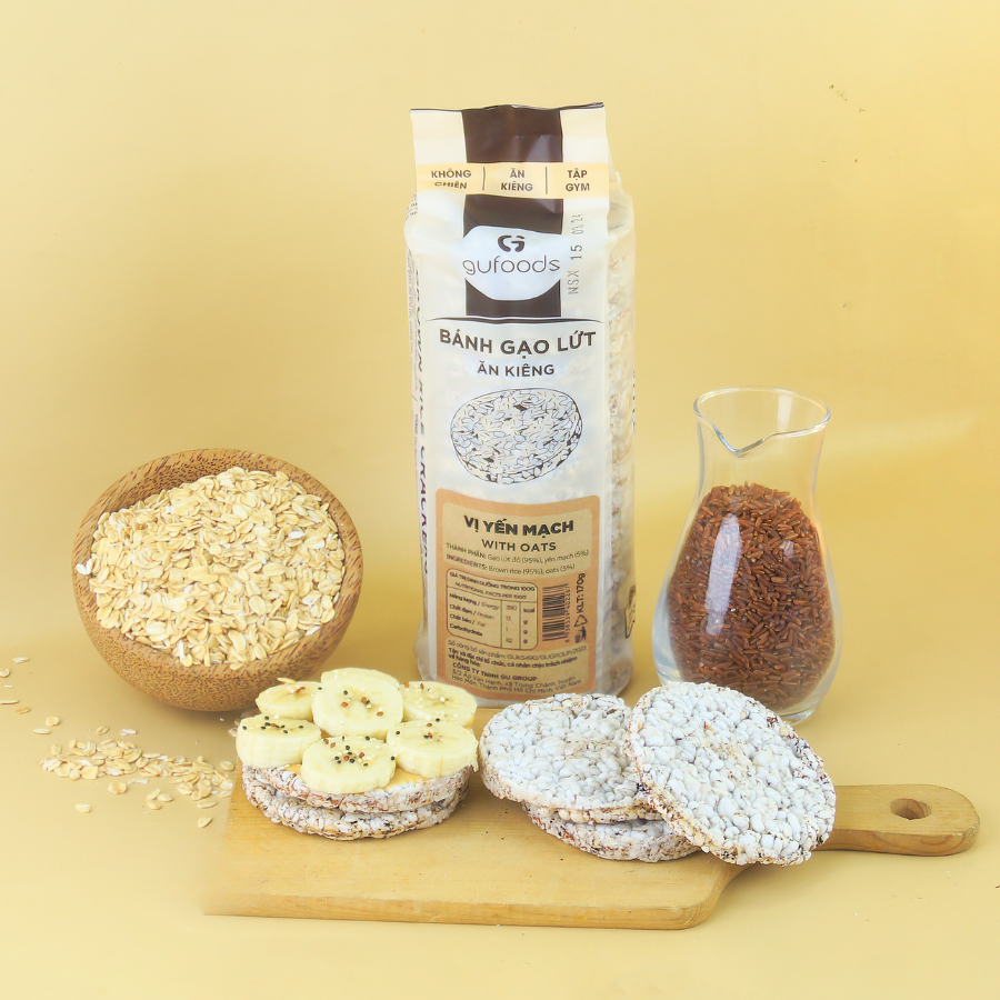 Bánh gạo lứt nguyên hạt ăn kiêng GUfoods (Gói 170g = 18 bánh) - Không chiên dầu, Phù hợp Eat clean, Ăn vặt healthy, Thực dưỡng, Tập Gym, Giảm cân