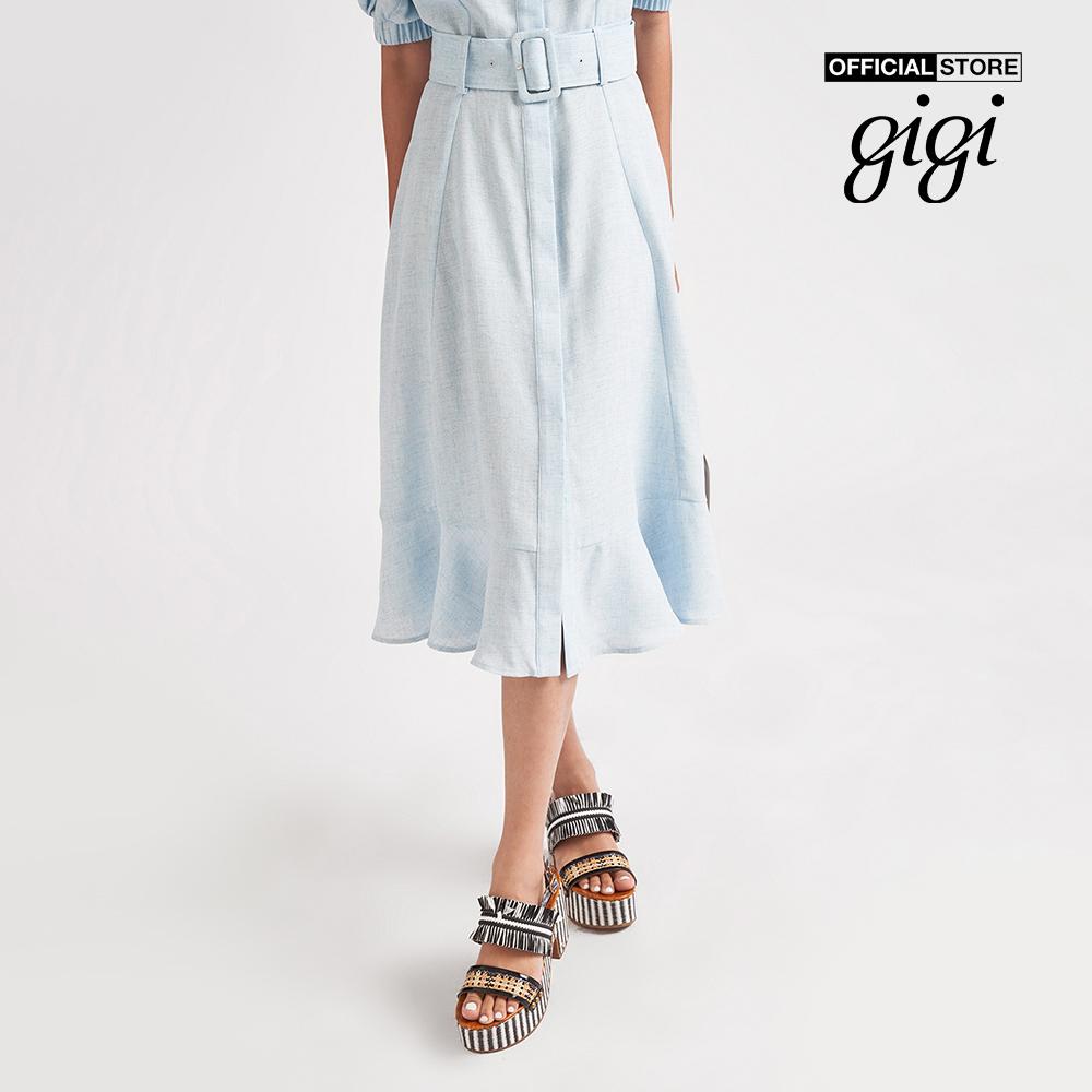 GIGI - Đầm midi ngắn tay cổ vuông phối thắt lưng thanh lịch G2102D222120