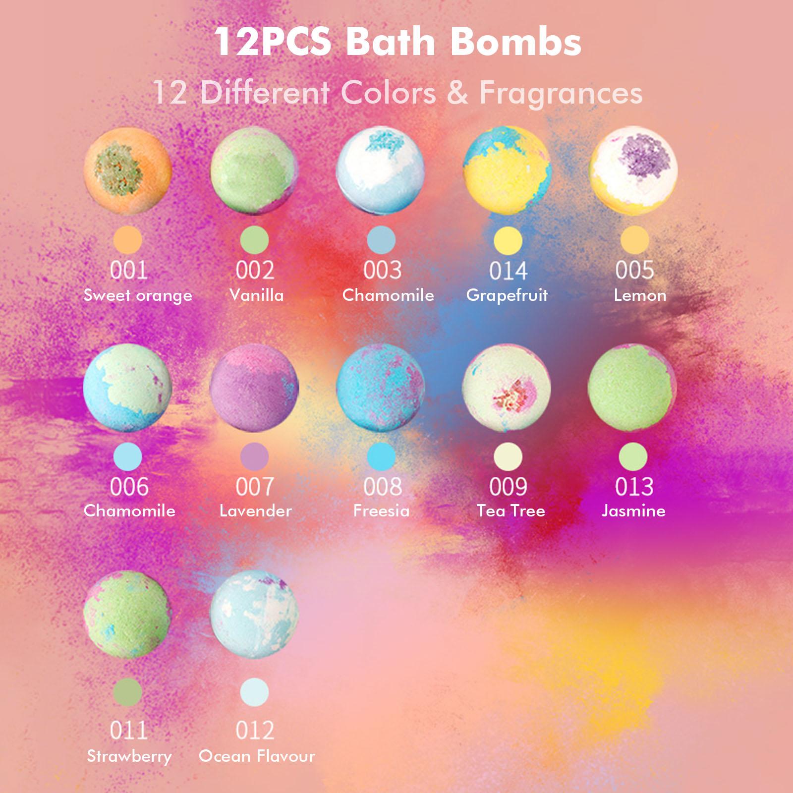 12 quả bóng muối tắm độc đáo có màu sắc và mùi thơm khác nhau,Nguyên liệu tự nhiên, không gây kích ứng