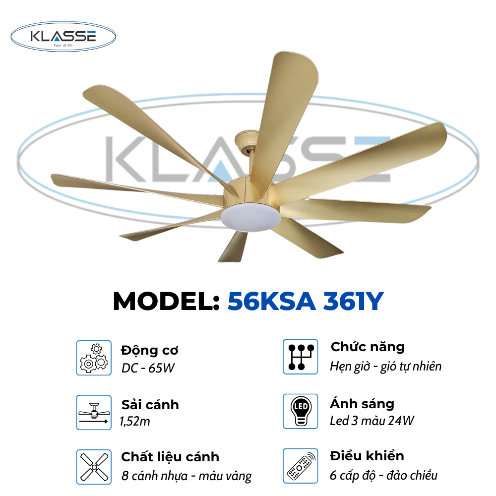 Quạt trần một đèn Klasse 56KSA 361V Hàng chính hãng