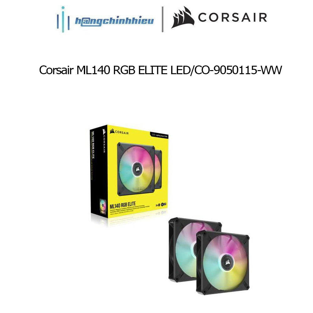 Bộ 2 quạt máy tính 140mm Corsair ML140 RGB ELITE LED kèm Node Core/CO-9050115-WW Hàng chính hãng