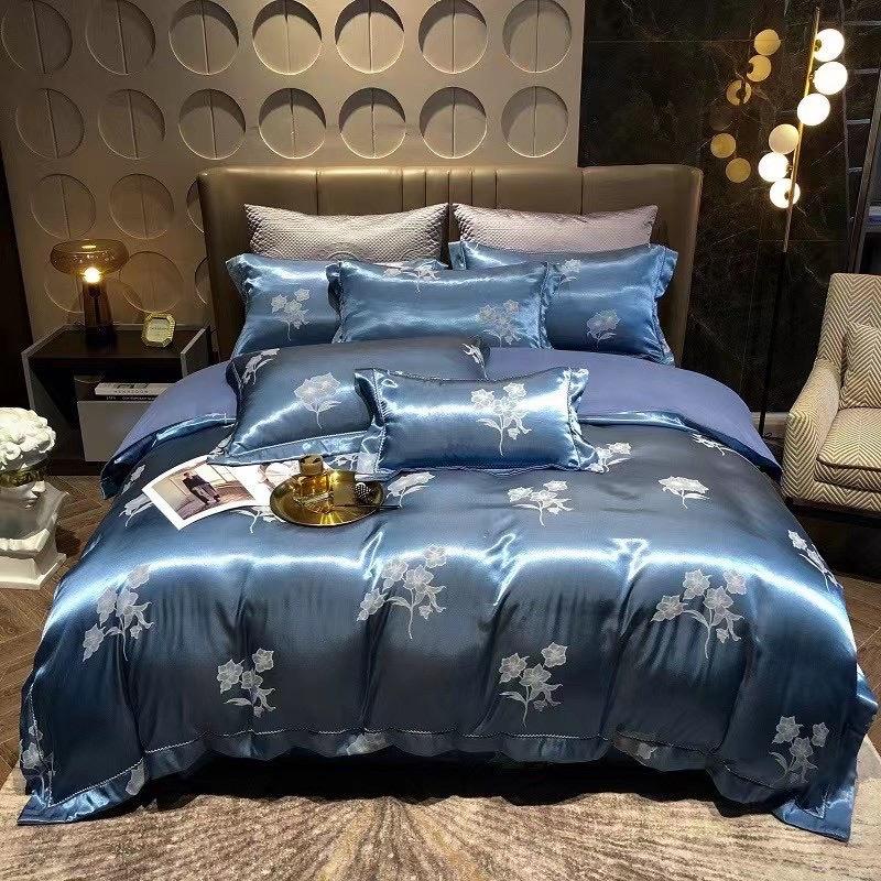 Bộ Chăn Ga Gối Gấm In Chìm Hoàng Gia Hàng Nhập Khẩu 4 Món