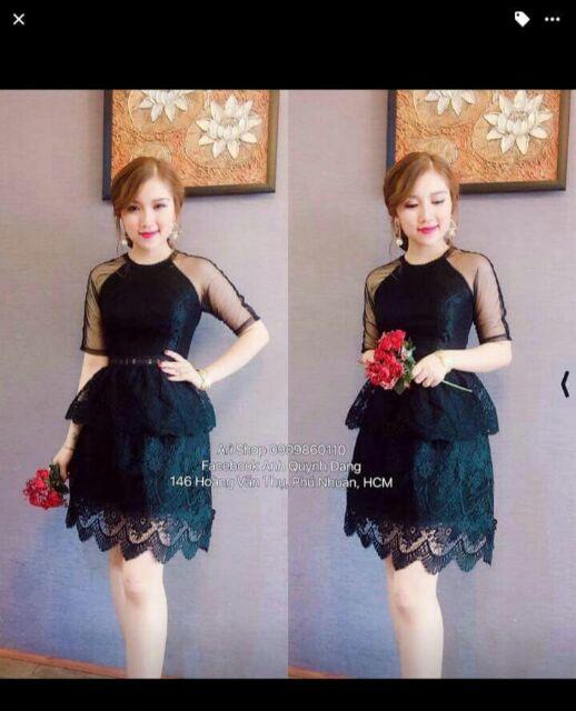 Đầm ren 2 tầng tay lưới