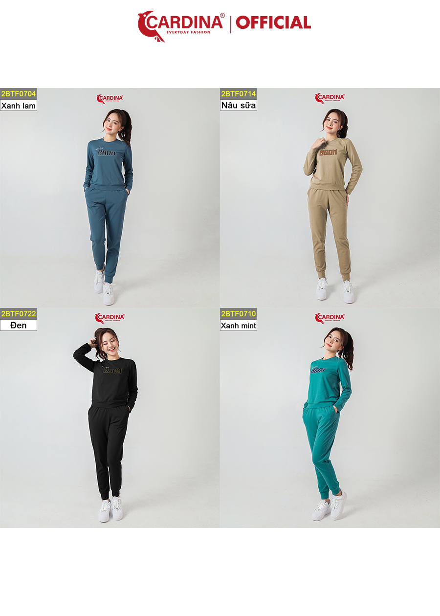 Đồ Bộ Nữ Thu Đông CARDINA Chất Cotton Cao Cấp In Chữ Quần Dài Áo Dài Kiểu Dáng Thể Thao 2BTF07