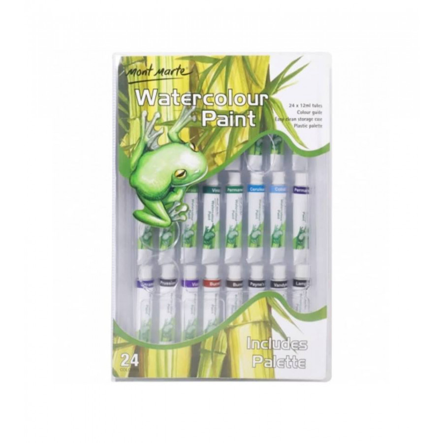 Màu Nước Water Colour Paint  Mont Marte Bộ 12ml X 24 Màu (Kèm Pallet)