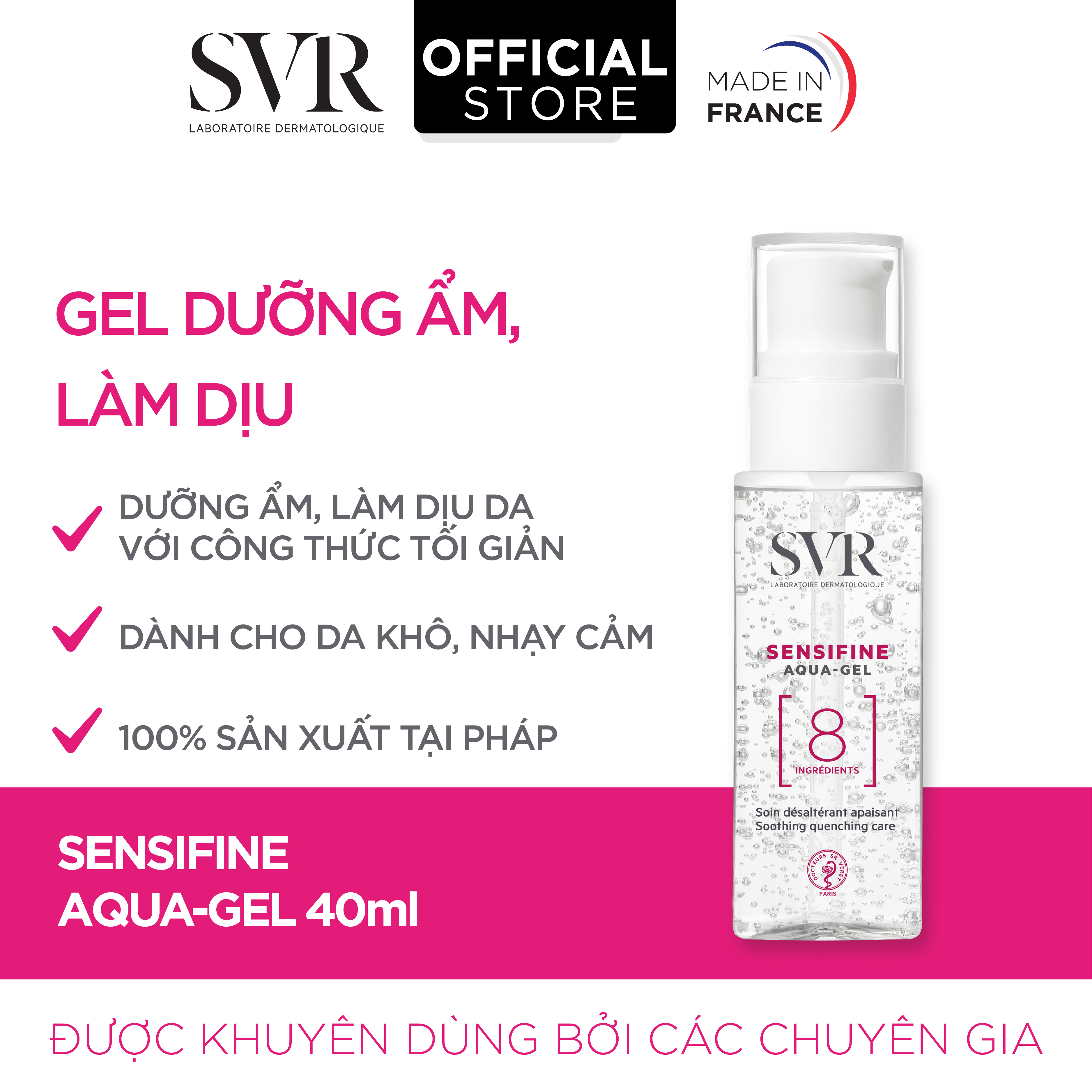 Gel dưỡng ẩm, làm dịu dành cho da nhạy cảm với công thức siêu tối giản SVR SENSIFINE Aqua - Gel 40ml