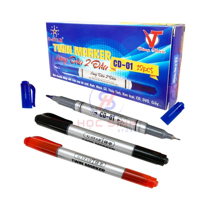 Hộp 12 cây bút lông dầu 2 đầu Gstar CD-01 Vâng thiên ( Xanh, đỏ, đen ) viết được trên nhiều bề mặt