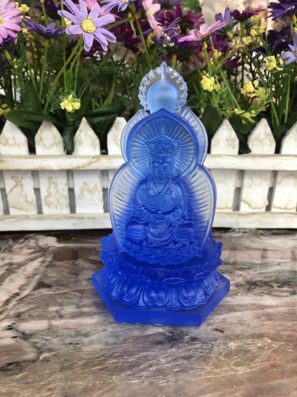 Tượng Tam Thế Phật Tây Phương Tam Thánh ngồi đá lưu ly - Cao 12 cm