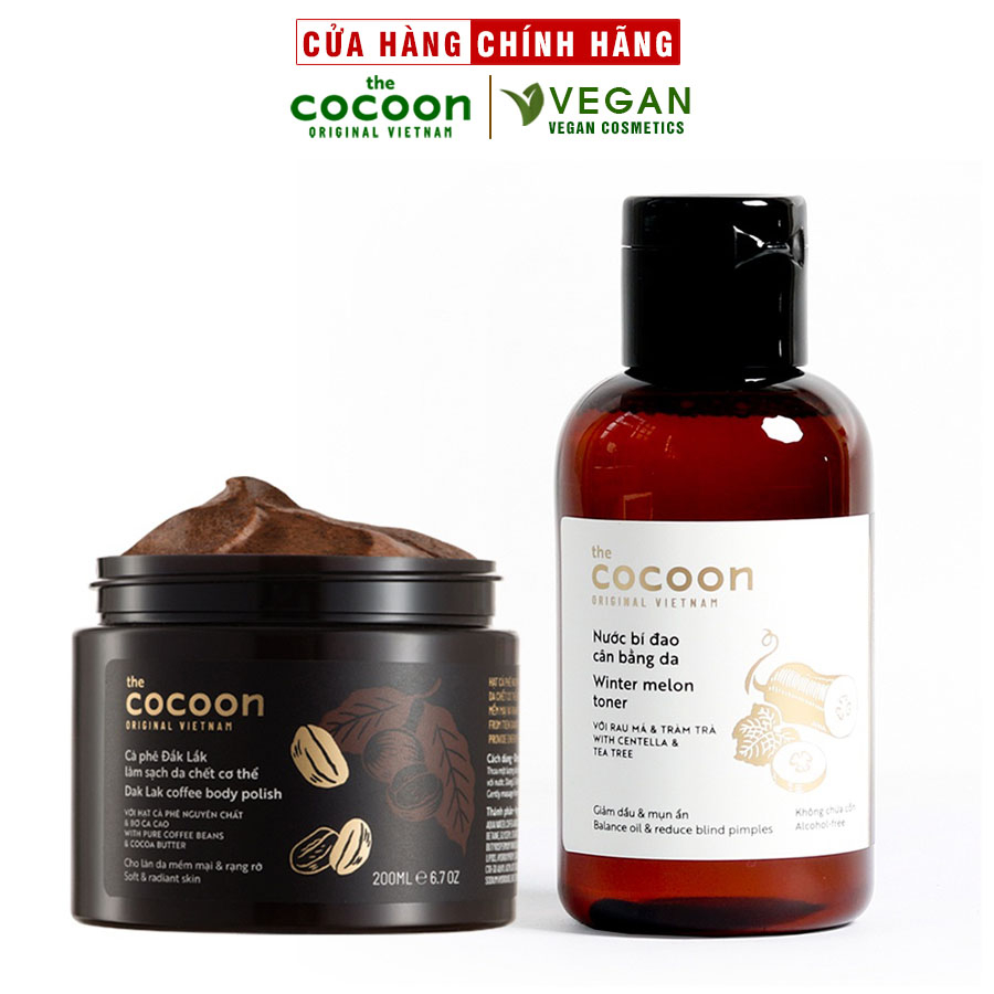 Combo Toner bí đao cân bằng da cocoon 140ml + Cà phê đắk lắk làm sạch da chết cơ thể cocoon 200ml