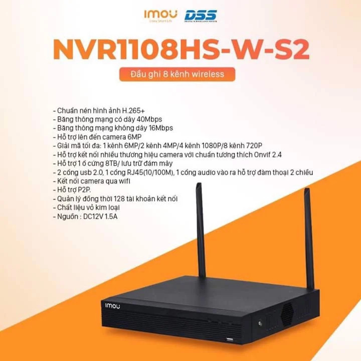 Đầu Ghi Hình 8 Kênh WIFI Camera IMOU NVR1108HS-W-S2 Hỗ trợ P2P - Hàng chính hãng