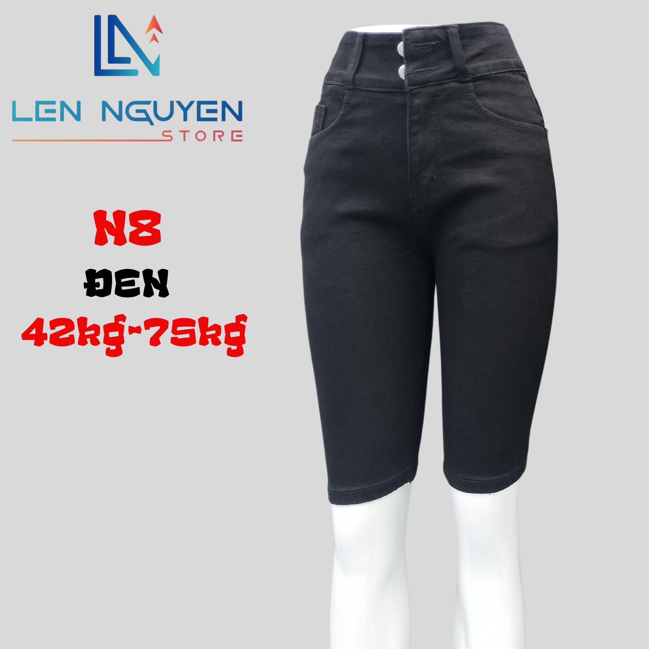 N8_Quần jean nữ, ngố 5 tất, lưng cao, quần bò nữ dáng ôm, quần rin nữ có big size, cho 42kg đến 75kg - Đen