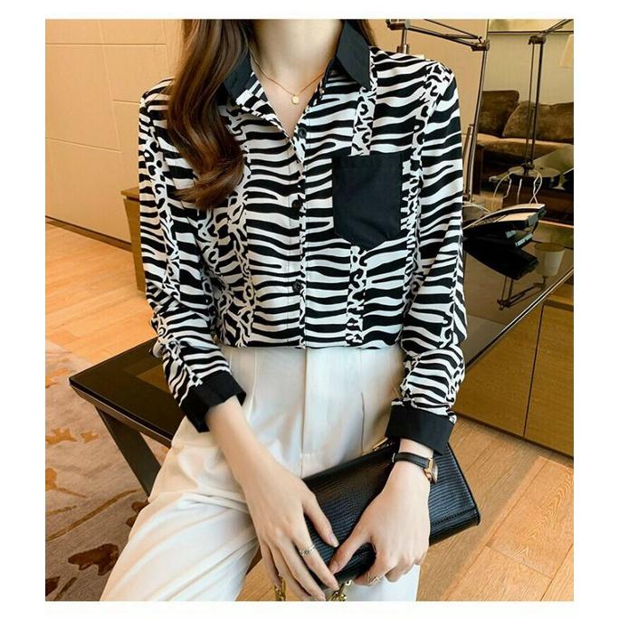 HÀNG NHẬP - ÁO SƠ MI LỤA HOẠ TIẾT BÁO