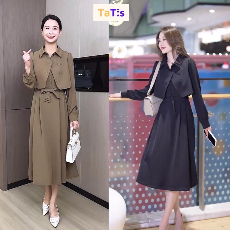 Set Đầm Váy Sơ Mi Bigsize Thiết Kế Tay Dài Với Áo Khoát Gile Dày Dặn, Lịch Sự