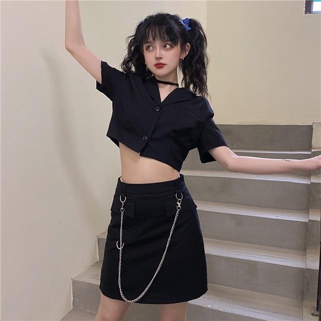 Set chân váy sơmi croptop