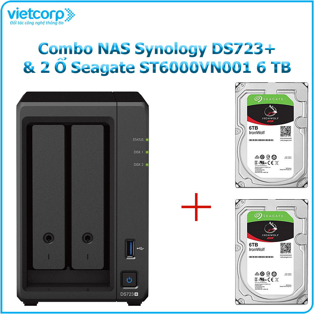 Combo Thiết bị lưu trữ NAS Synology DS723+ và 2 Ổ cứng Seagate ST6000VN001 6 TB - Hàng Chính Hãng