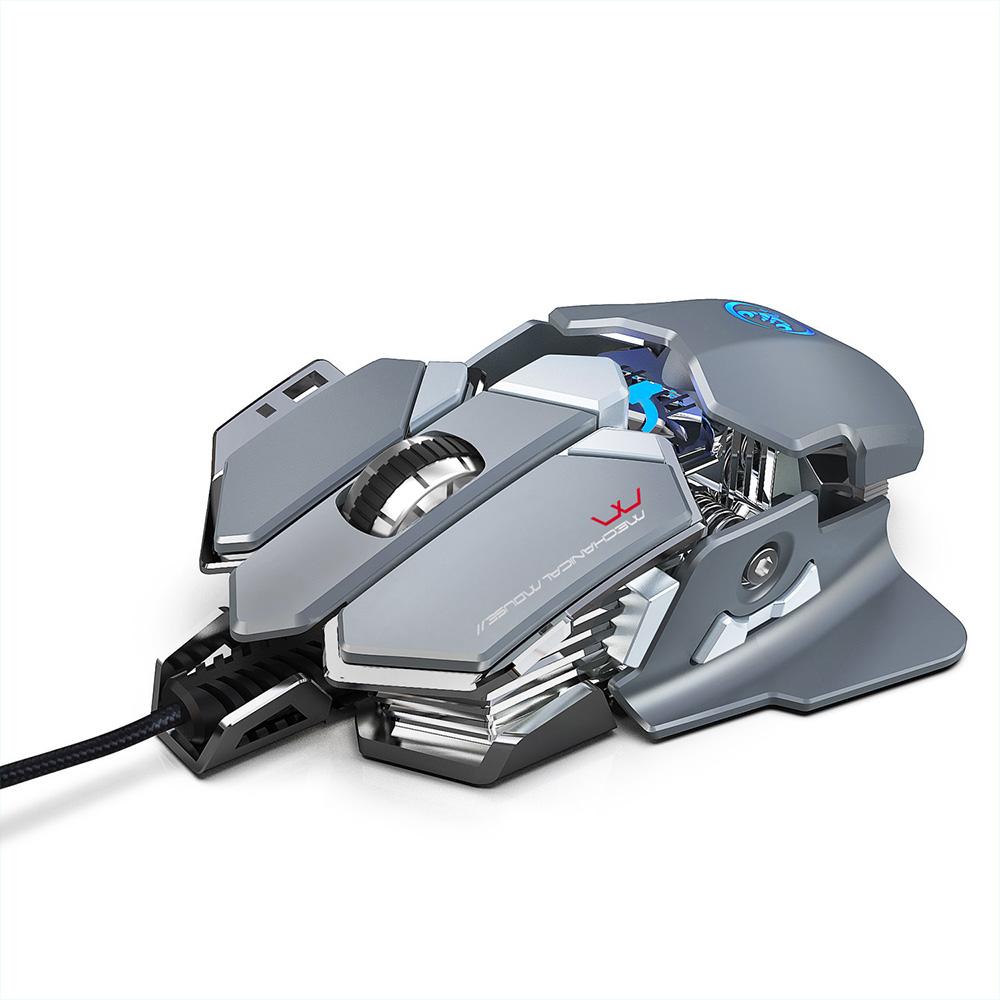 HXSJ J600 Wired Gaming Mouse Nine-key Macro Programming Mouse with Six Adjustable DPI Colorful RGB Light Effect Grey