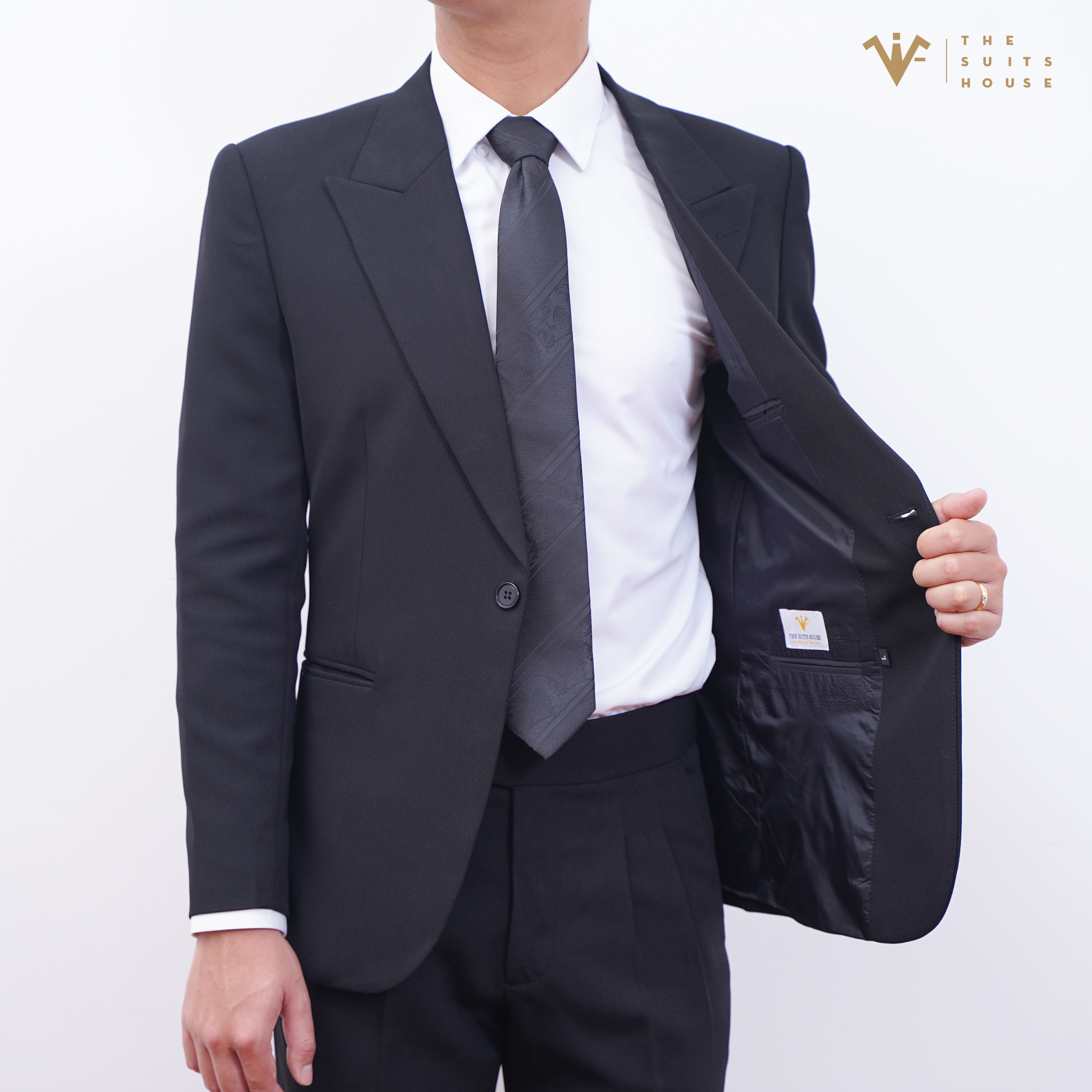 Vest nam đen một khuy The Suits House áo suits blazer quần âu crop gấu, form ôm, satorial, vải WOOL- VSAB002