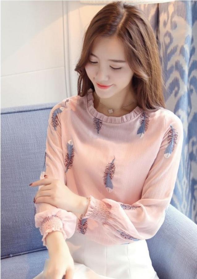Áo kiểu nữ họa tiết lông vũ BY1056