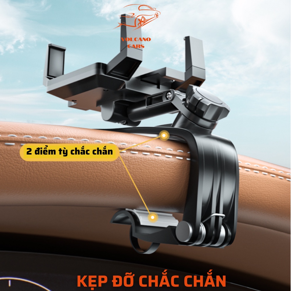 Giá đỡ điện thoại ô tô Volcano Cars xoay 360 độ chống rung treo đa điểm trên taplo, gương chiếu hậu_B126_HÀNG CHÍNH HÃNG