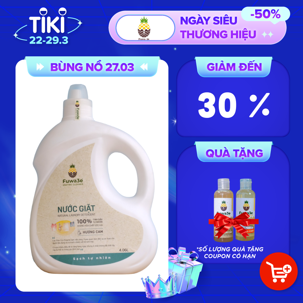 nước giặt Fuwa3e hữu cơ organic từ chế phẩm Enzyme sinh học 4.06L an toàn cho bé