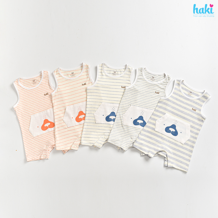 Bộ body đùi sát nách kẻ, túi ốp cho bé vải sợi tre cao cấp BB046, romper cho bé, set body bé sơ sinh hàng chính hãng HAKI