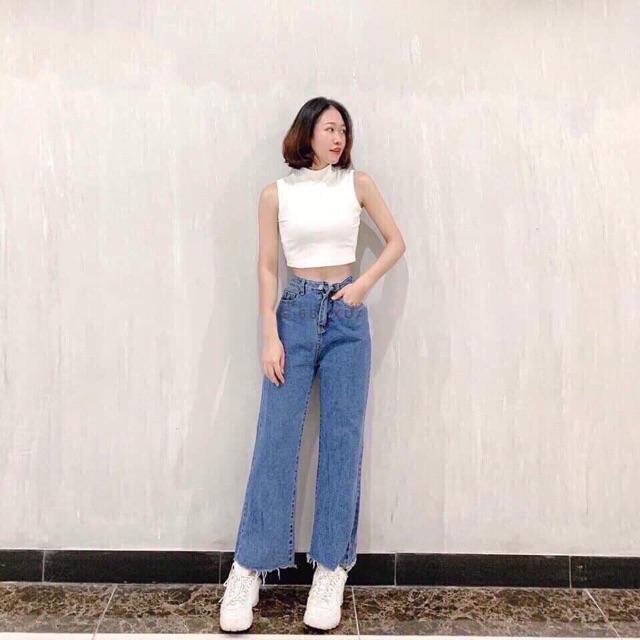 Áo kiểu croptop sát nách cổ cao 2 phân