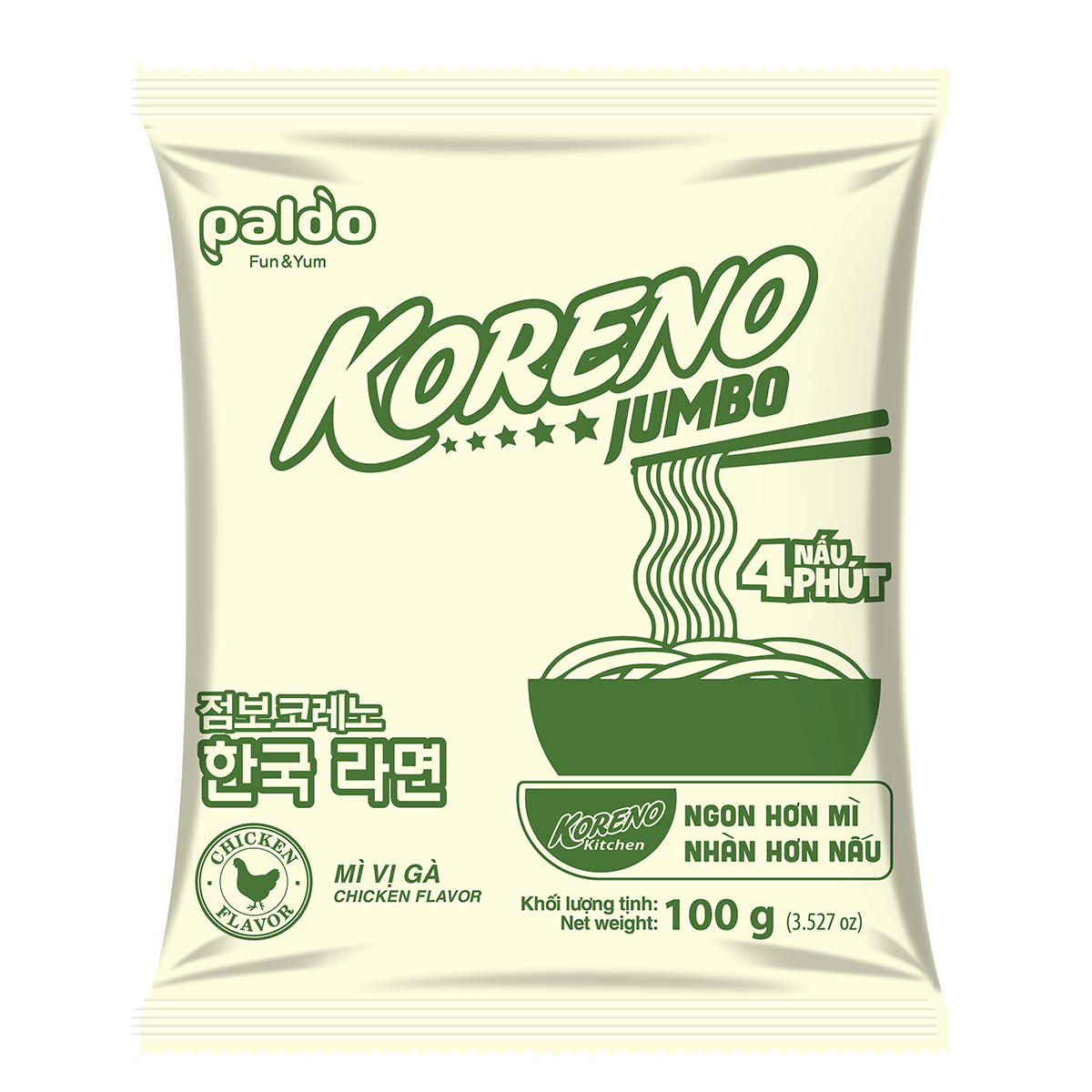 Lốc Mì vị Gà Koreno Jumbo (100G x 10 Gói)