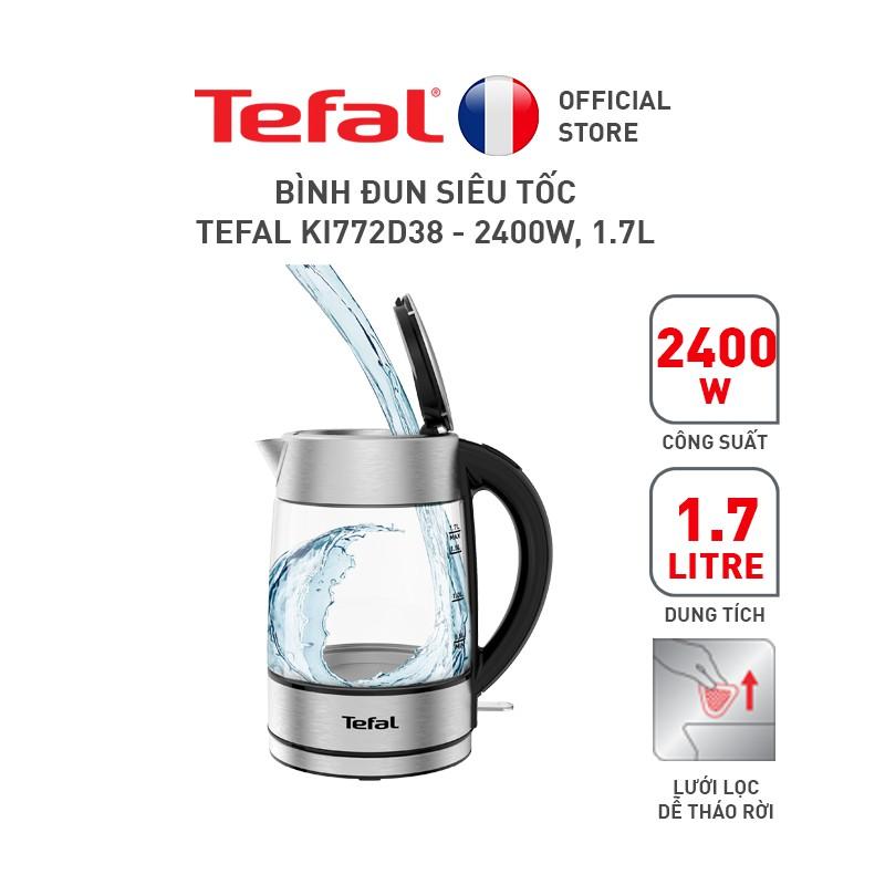 Bình đun siêu tốc thủy tinh 1.7L Tefal KI772D38 - 2400W - Hàng Chính Hãng