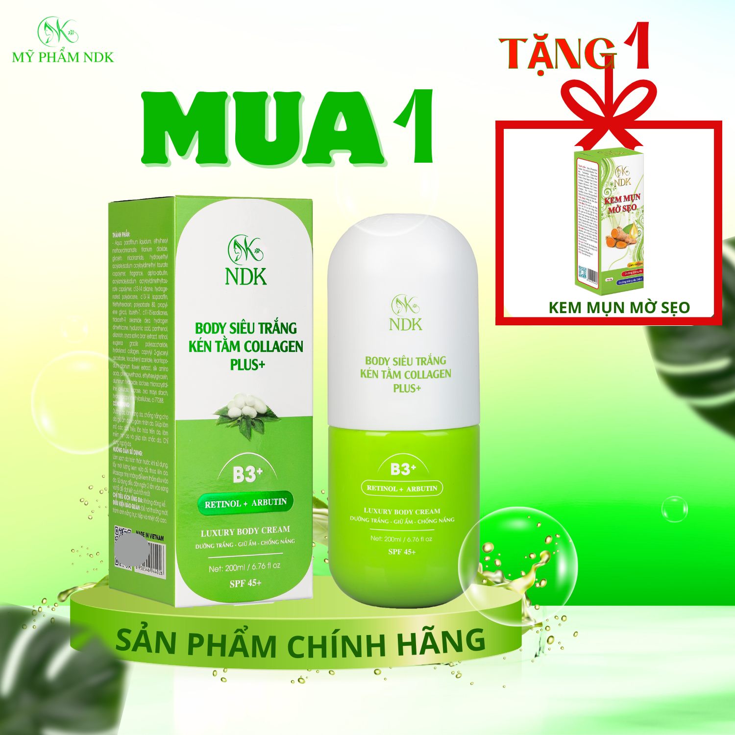 Kem Body Siêu Trắng Kén Tằm Collagen Plus+ Dưỡng Trắng Làm Mịn Da Chống Nắng 200ML