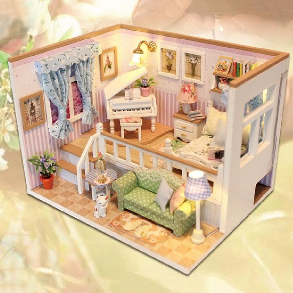 1:24 Scale DIY Wooden Miniature Dollhouse Furniture with LED Light, Creative Gift for Women Girls, and Lovers - Because of You