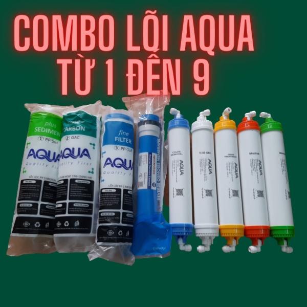 COMBO 9 LÕI LỌC AQUA TỪ 1 ĐẾN 9 :GỒM LÕI LỌC 123+MÀNG RO AQUA+LÕI KHOÁNG 56789