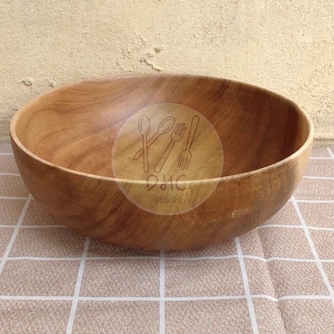 Bát gỗ Keo nguyên khối kích thước lớn đựng Salad/món trộn/hoa quả/đồ khô