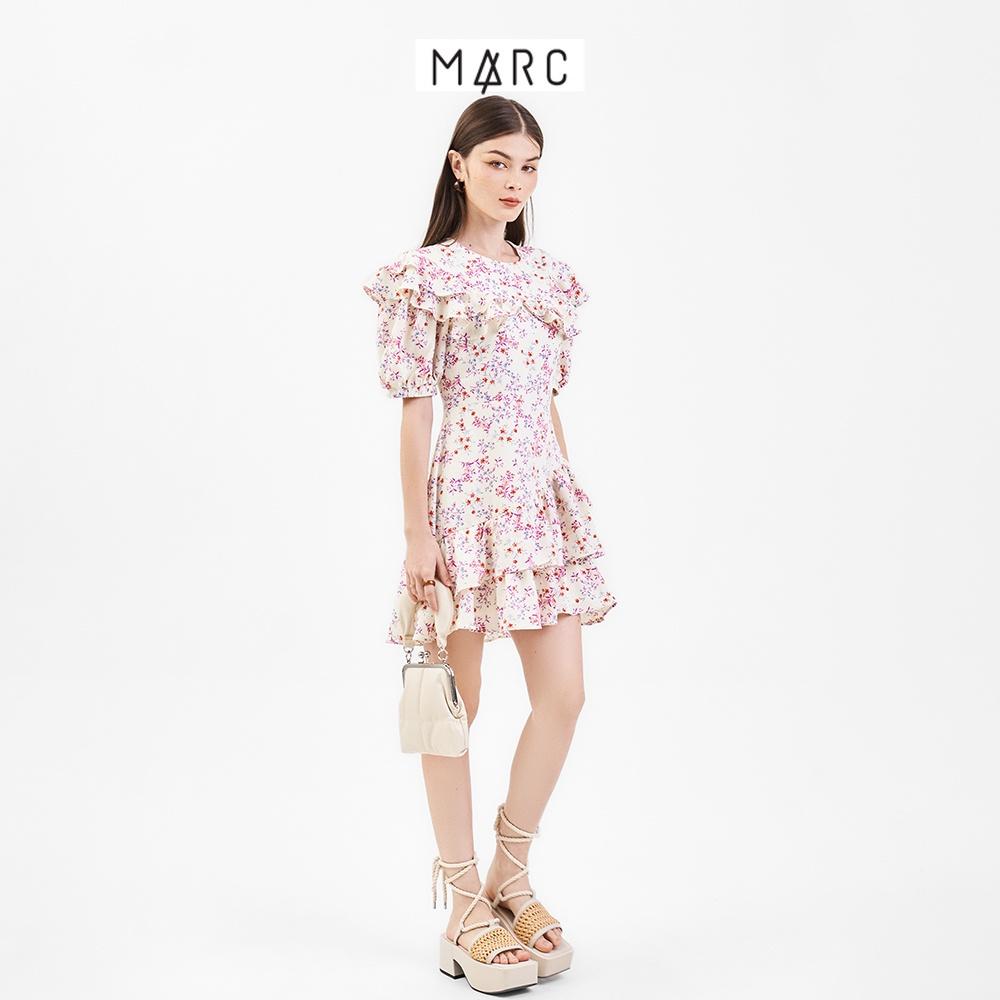 Đầm mini nữ MARC FASHION tay phồng cổ tròn phối bèo FASH061522