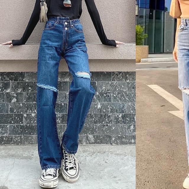 Quần Jean Culottes Lưng Cao Dáng Dài