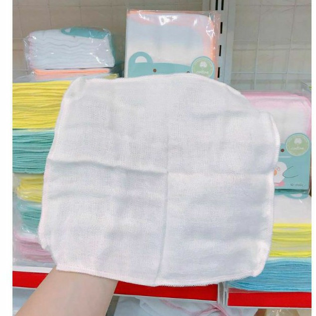 27x25cm - Bịch 10 khăn sữa Aiko cotton viền màu 4 lớp an toàn cho trẻ sơ sinh