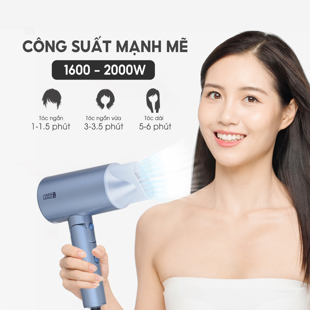 Máy sấy tóc 2 chiều nóng lạnh LEBENLANG LBL3033,công suất 2000W, chống xơ rối tóc bằng công nghệ ion, bảo hành 2 năm - hàng chính hãng