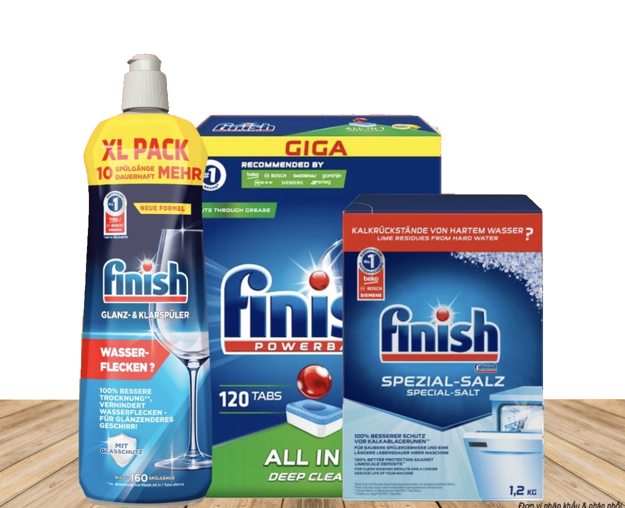 COMBO viên rửa bát finish 120 viên + Muối rửa bát finish 1.2kg + nước làm bóng finish 800ml