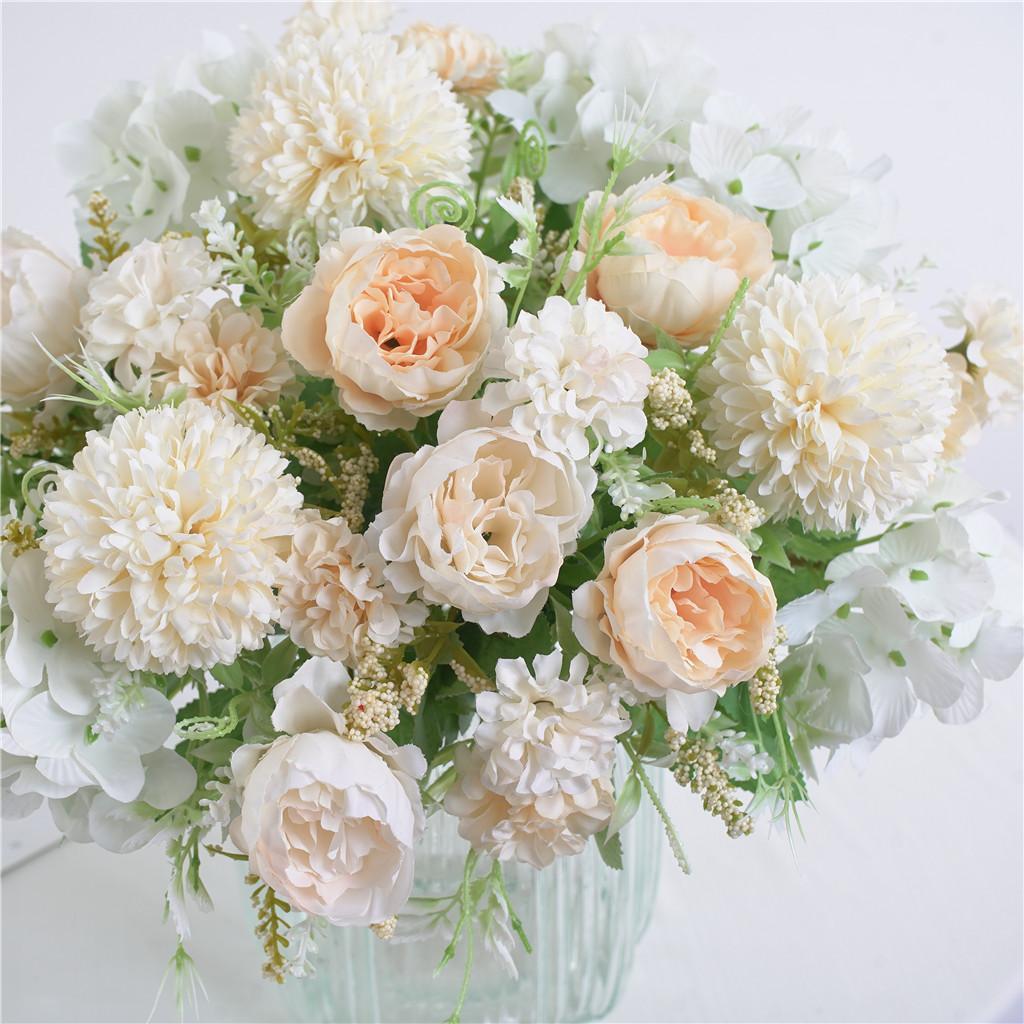 4 Pieces 7 Head Artificial Silk Peony Hand Flower Bouquet for Garden Wedding