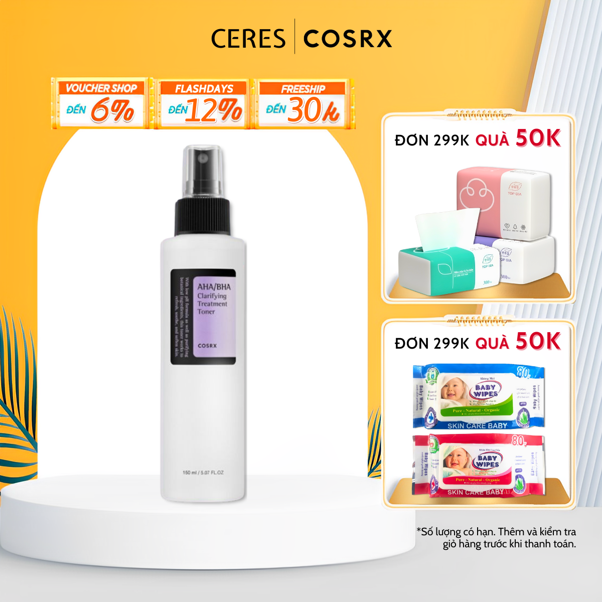 Toner Nước Hoa Hồng Cosrx AHA BHA Tẩy Tế Bào Chết Làm Sáng Cân Bằng Da Giảm Mụn 150ml