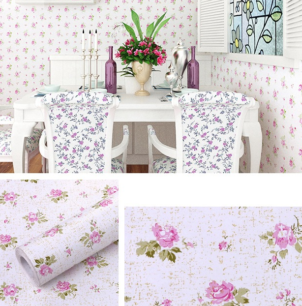 Combo 10 mét giấy dán tường, decal dán tường trang trí nhà cửa ĐÓA HỒNG NHỎ NỀN TRẮNG khổ 45cm
