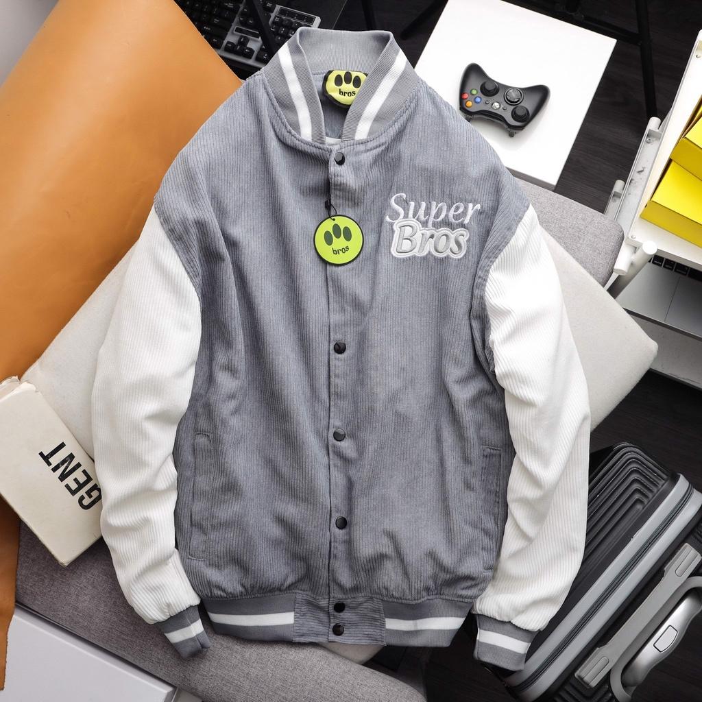 Áo Bomber Nhung Gân Thêu BROS Chất Nhung Mịn Đẹp Form rộng Unisex Nam Nữ Couple jacket Varsity Graffiti