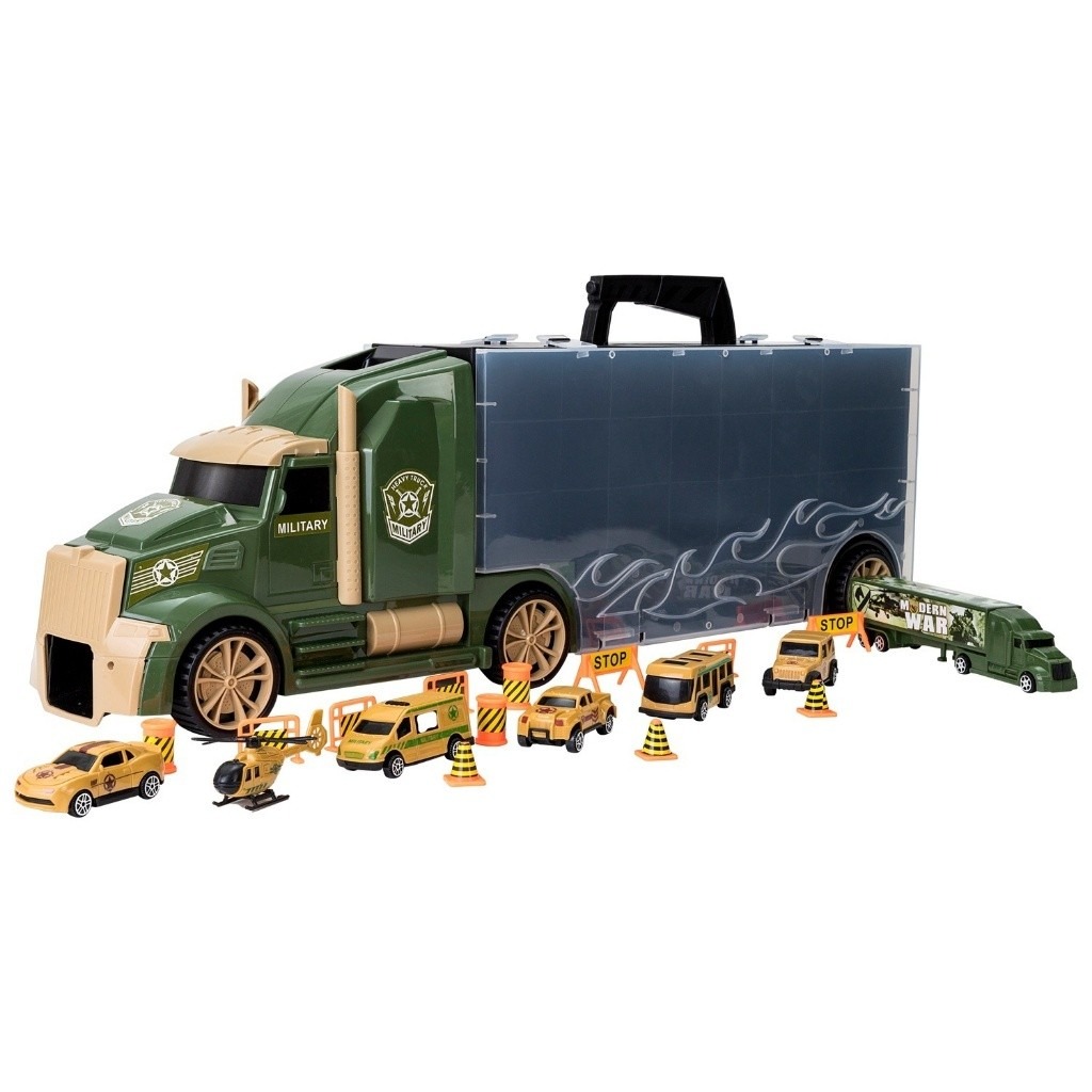 TOYSTAR - 666-05H Mô hình Bộ xe tải vận chuyển quân sự gồm 6 ô tô, 1 máy bay, 12 biển báo giao thông