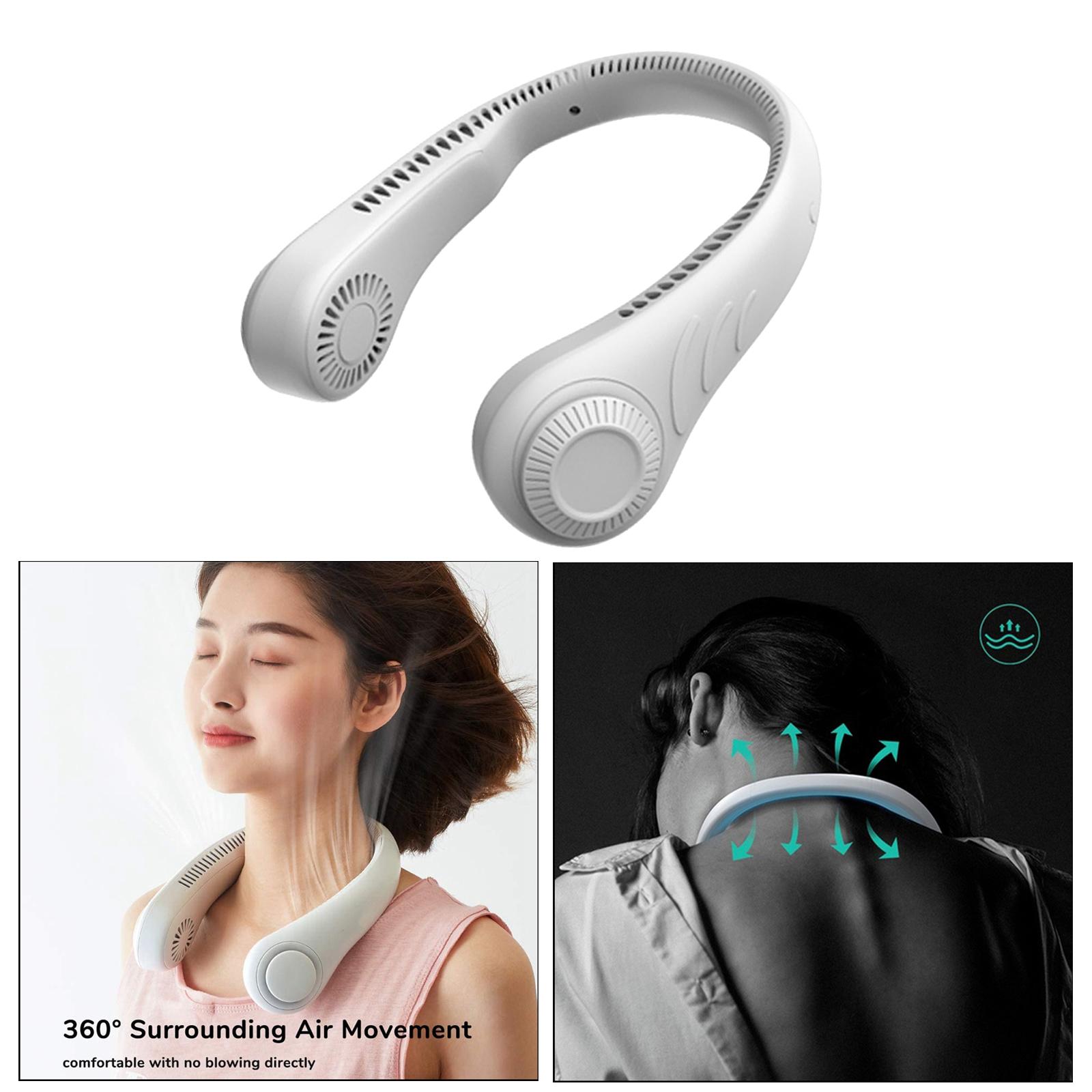 Portable Hands Free Neck Fan, 360° Lazy Neckband Fan USB Rechargeable Hanging Personal Fan 3 Wind Speeds Silent, Bladeless Necklace Fan for Home