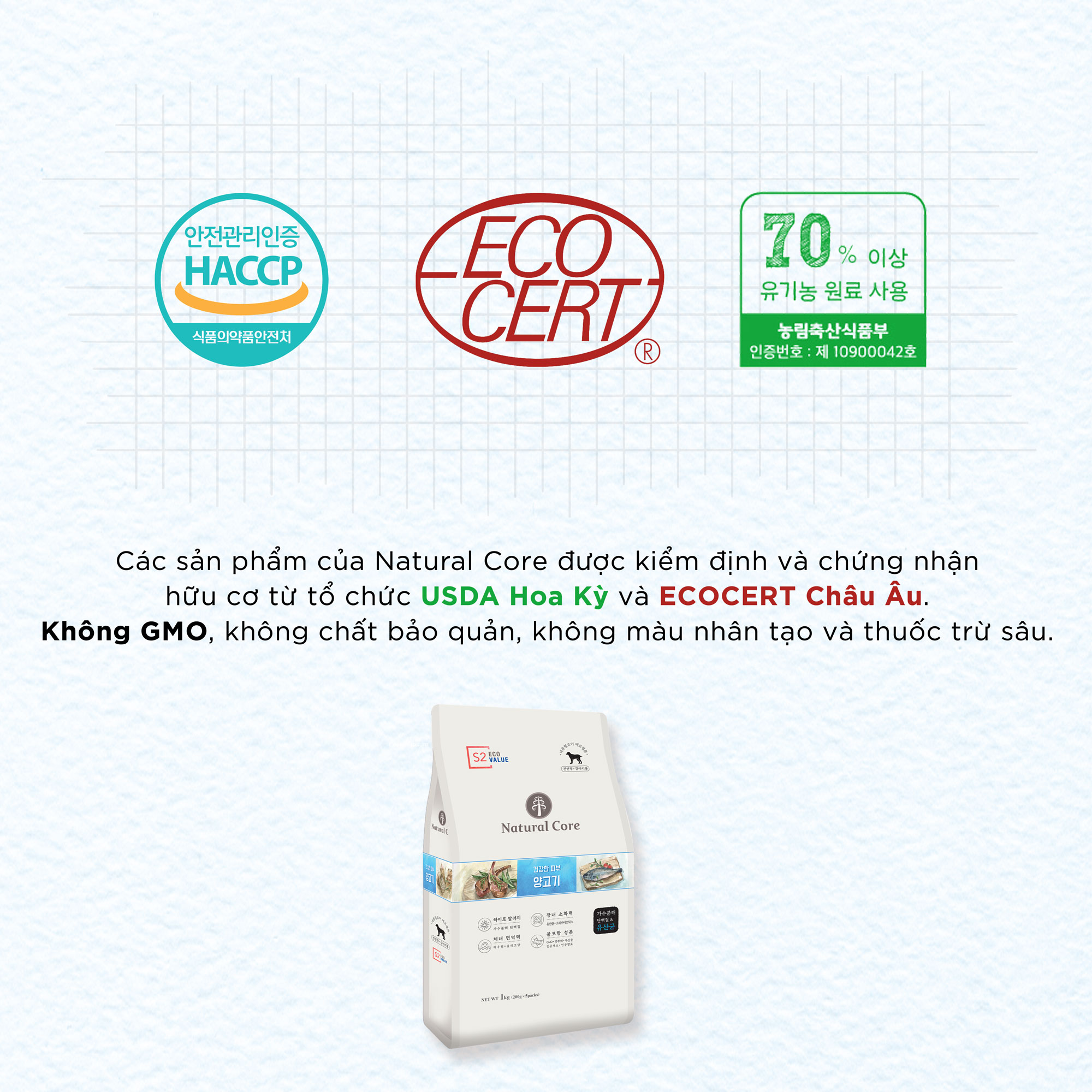 Thức ăn hạt hữu cơ đa đạm cho chó Natural Core | S2 Thịt cừu | Gấp đôi lượng thịt | Duy trì vóc dáng | Ngăn ngừa tiêu chảy