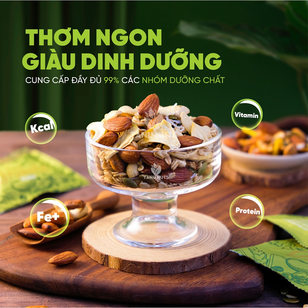 Ngũ cốc granola siêu hạt Special TANU NUTS túi nhỏ tiện lợi mix hạt dinh dưỡng tốt cho bà bầu, ăn kiêng giảm cân.